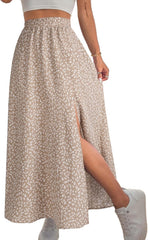 Business Womens Boho Floral Split Thigh High Waisted Slit Maxi Skirt Long Skirt for Business Casual Office Daily Wear