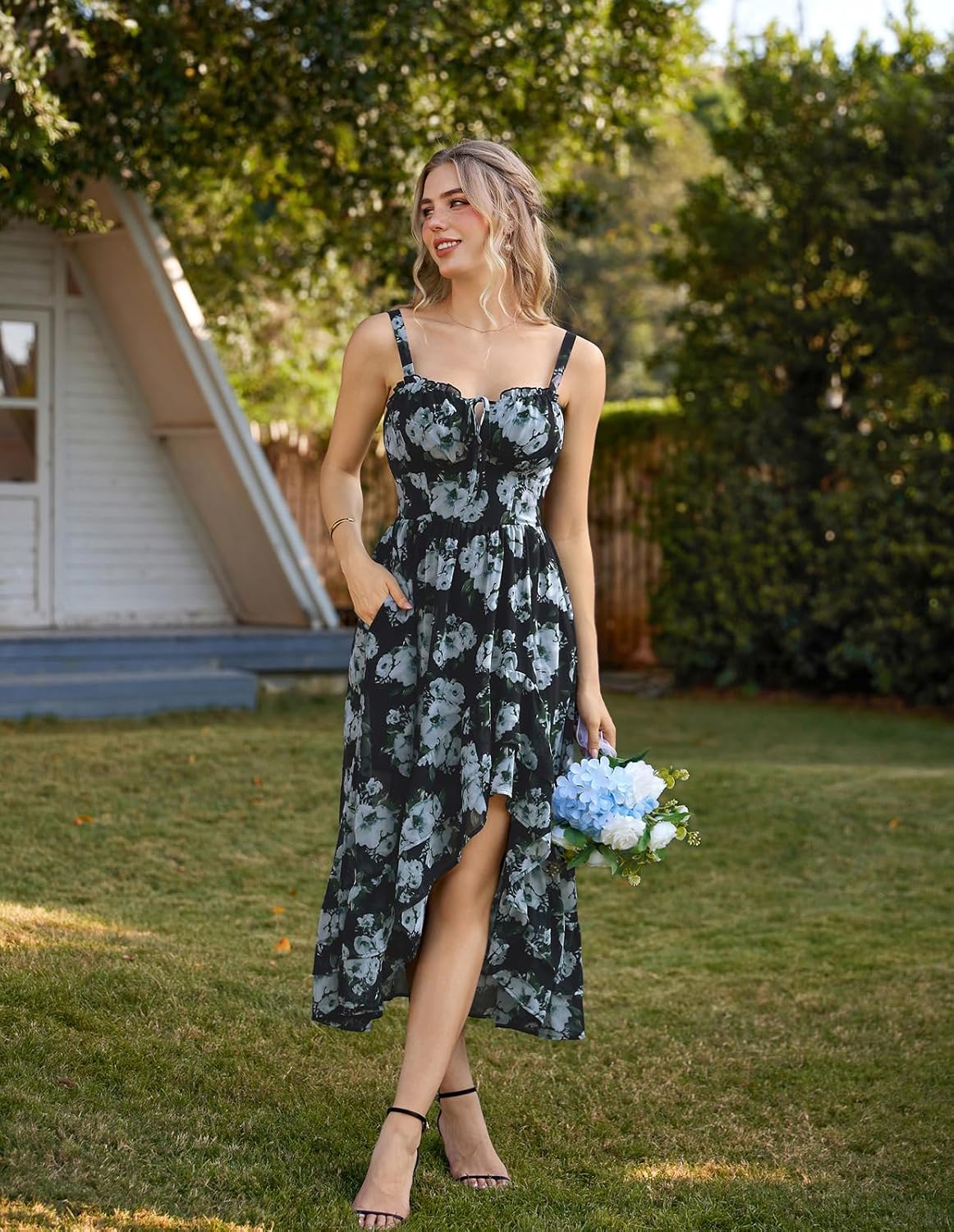 Womens Business Corset Dress Summer Floral Flowy High Low Milkmaid Sundress for Wedding Party Events