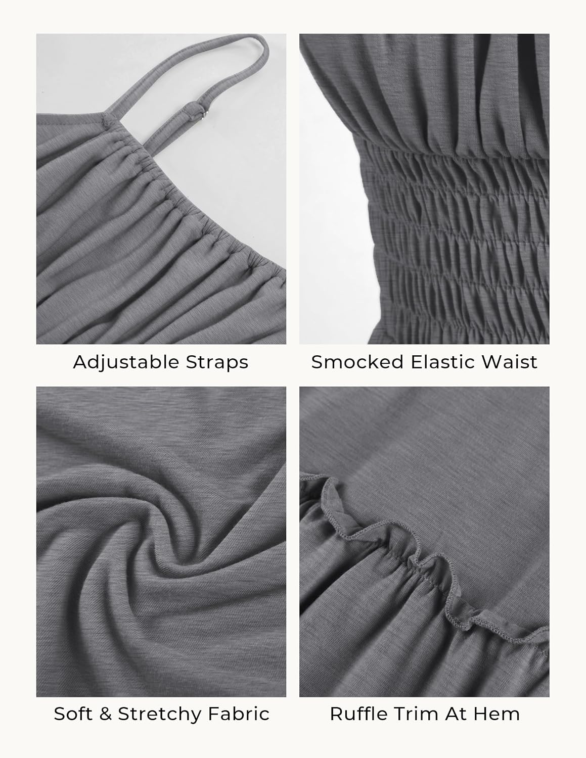 Womens Summer Ruched Bust Sundress With Adjustable Straps Pockets Beach Vacation