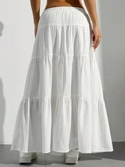 2026 Business Womens Boho Flowy White Maxi Skirt Flared Ruffle Elastic Waist Summer A Line Long Skirt for Business Events