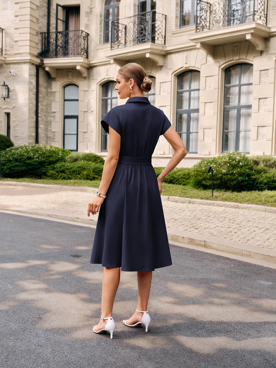 Youth 2026 Women's Short Sleeve Button Down Shirt Midi Dress Summer Work Business Casual Dress With Pockets