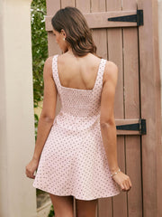 Youth Womens Polka Dot Going Out Mini Dress Cute Summer Square Neck Sleeveless Date Night Dress for Teen Girls