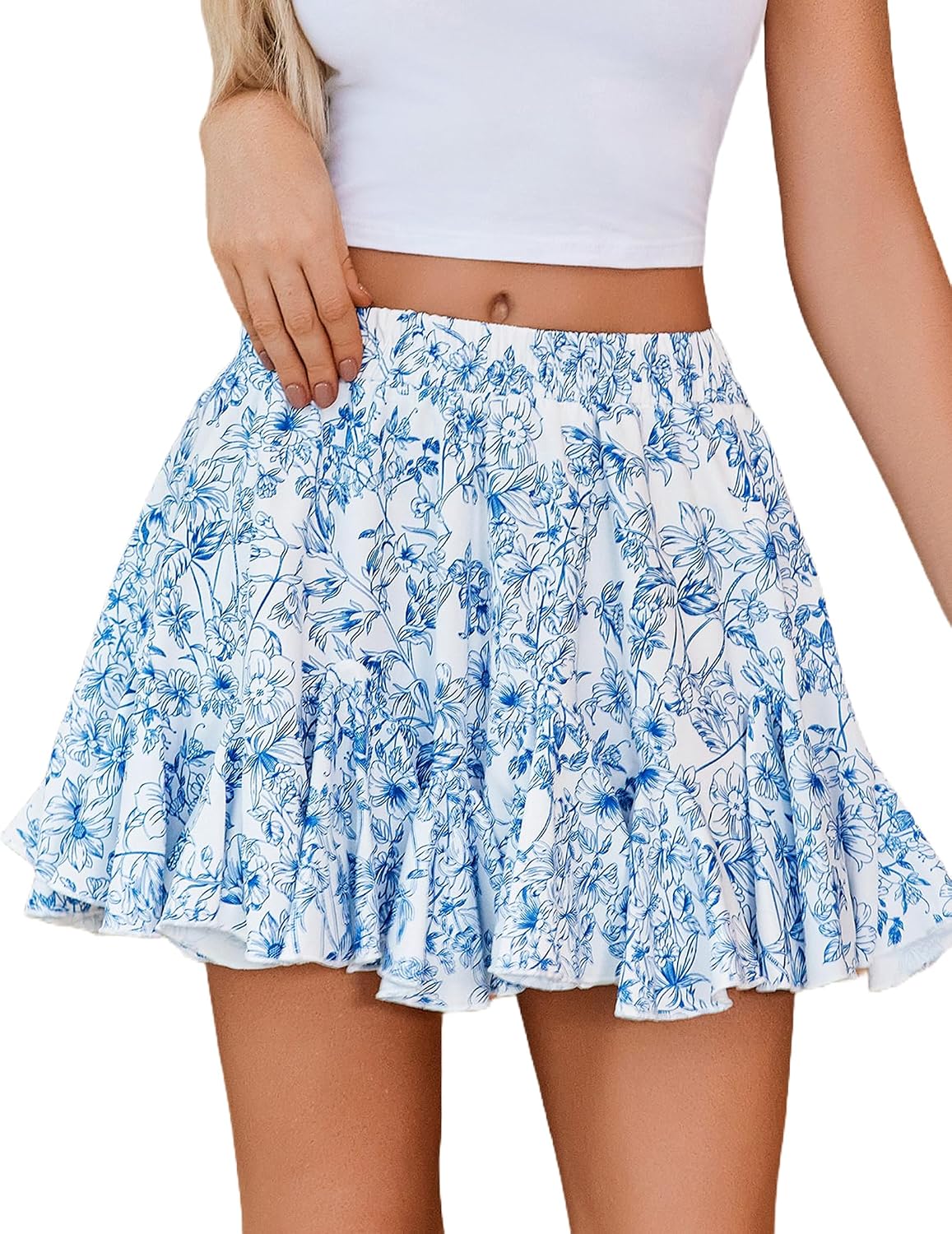 Business Womens High Waisted Boho Ruffle Flowy Mini Pleated Skirt Flared Skater Skirt Basic Business Casual Outfit